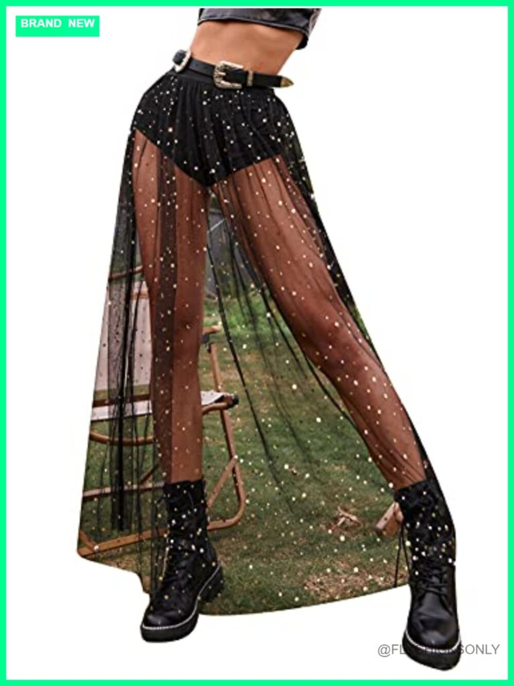 Women's 2 in 1 Lace Sheer Mesh High Waist Galaxy Print A Line Maxi Skirt